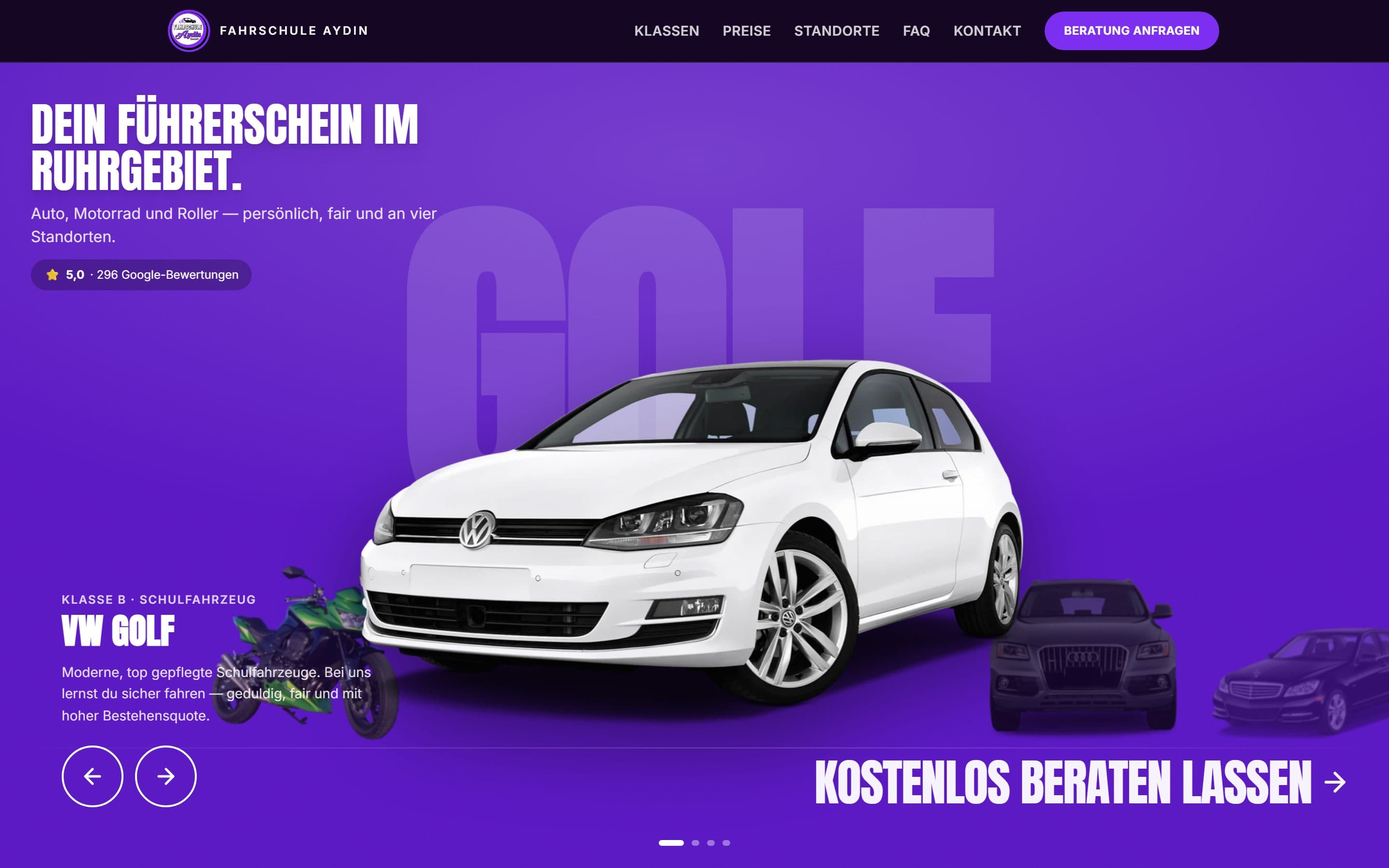 Startseite der Website Fahrschule Aydin